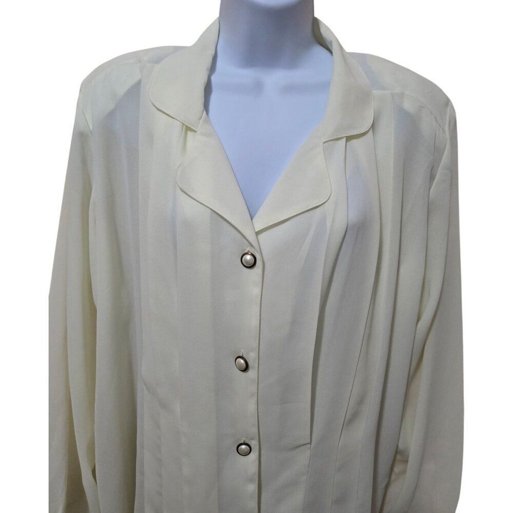 Vintage Lindsay Blake sz16 Womens Cream Button-Up Blouse W Pearl Accents buttons